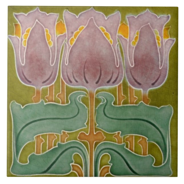 Keramiska plattor - Art nouveau Tulips Kakelplatta (Framsidan)