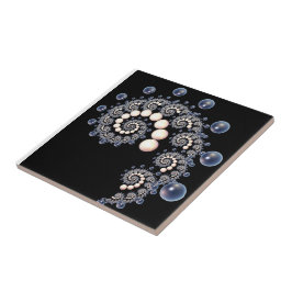 Keramiska plattor av elfenben och blått pärlgods S Kakelplatta