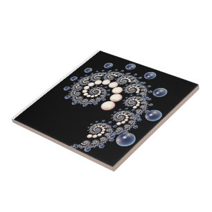 Keramiska plattor av elfenben och blått pärlgods S Kakelplatta