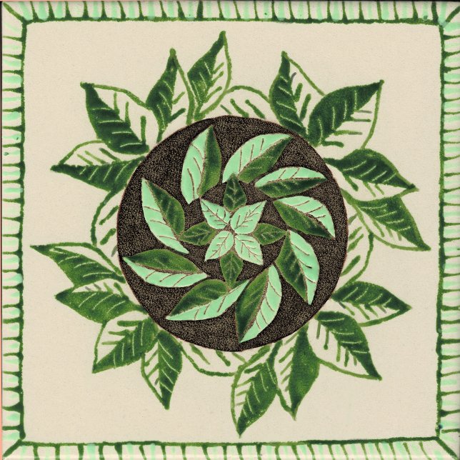 Keramiska plattor av grönt och vitt löv kakelplatta (Green leaf ceramic tile for fireplace kitchen or bath.)