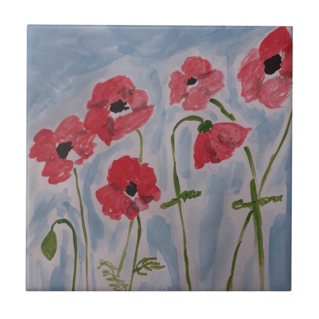Keramiska plattor av Vild Red Poppies Kakelplatta (Framsidan)