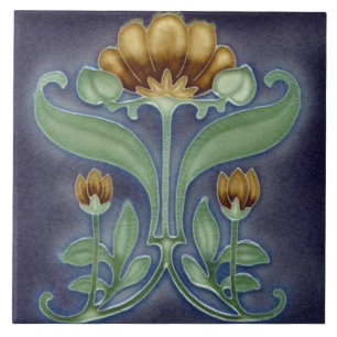 Keramiska plattor - blå, Grönt och brun Blommigt Kakelplatta