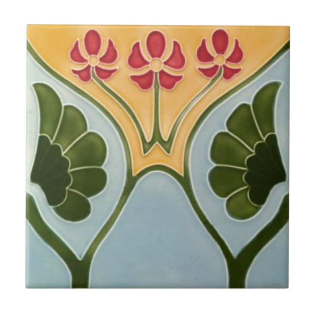Keramiska plattor - Blommigt Art nouveau Kakelplatta (Framsidan)
