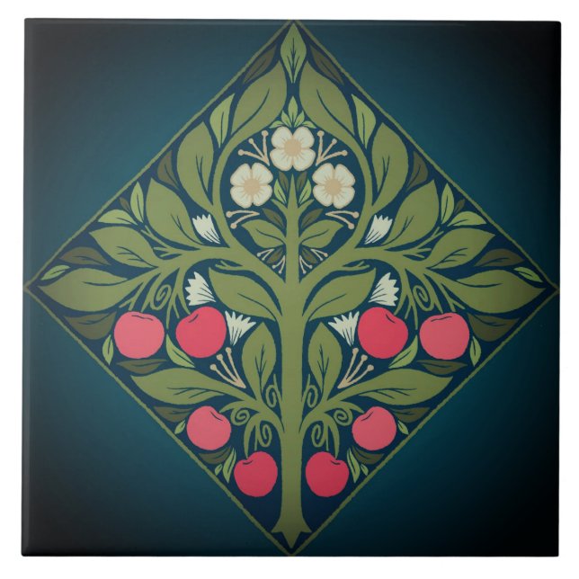 Keramiska plattor - Blossoming Fruit Träd Kakelplatta (Framsidan)