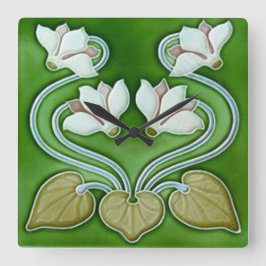 Keramiska plattor för art nouveau Vintage Flowers  Fyrkantig Klocka