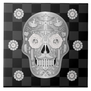 Keramiska plattor för Chrome Calavera (Vit ros) Kakelplatta