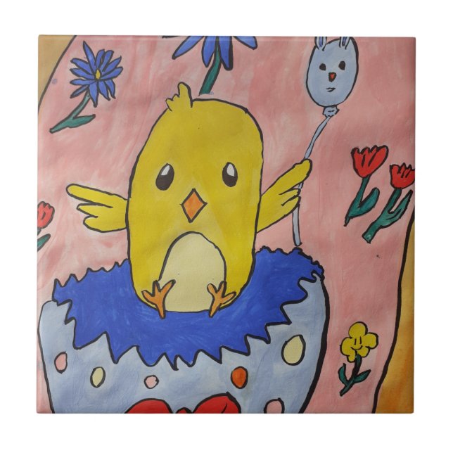 Keramiska plattor för Cute Påsk Chick Kakelplatta (Framsidan)