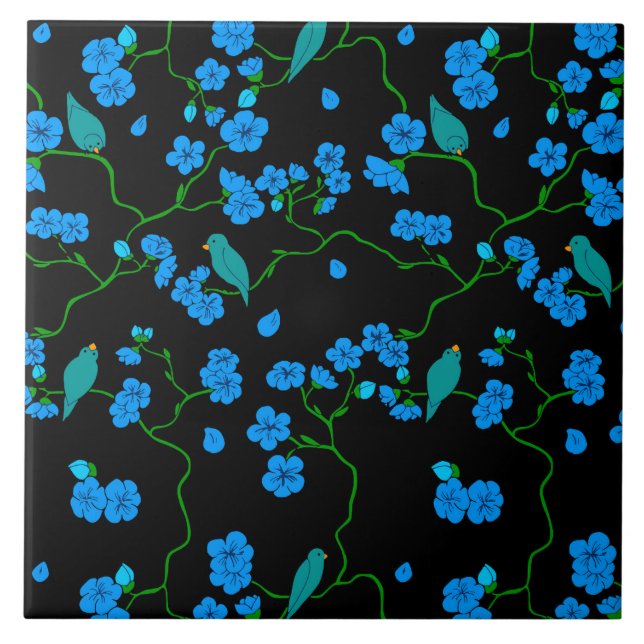 Keramiska plattor för fåglar och blommor kakelplatta (Framsidan)