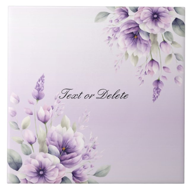 Keramiska plattor för Lila Blommigt av vattenfärg Kakelplatta (Framsidan)