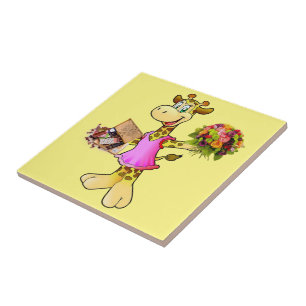 Keramiska Plattor Giraff, Blommig, Choklad, Gul Kakelplatta