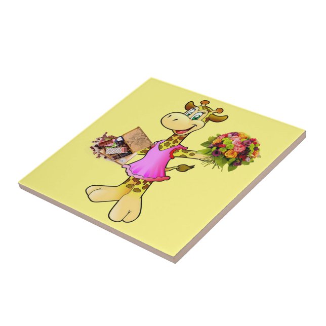 Keramiska Plattor Giraff, Blommig, Choklad, Gul Kakelplatta (Sidan)