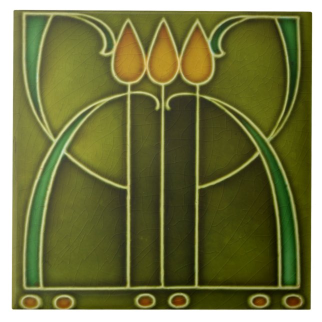 Keramiska plattor - Gräns 3 Tulips Art nouveau Kakelplatta (Framsidan)