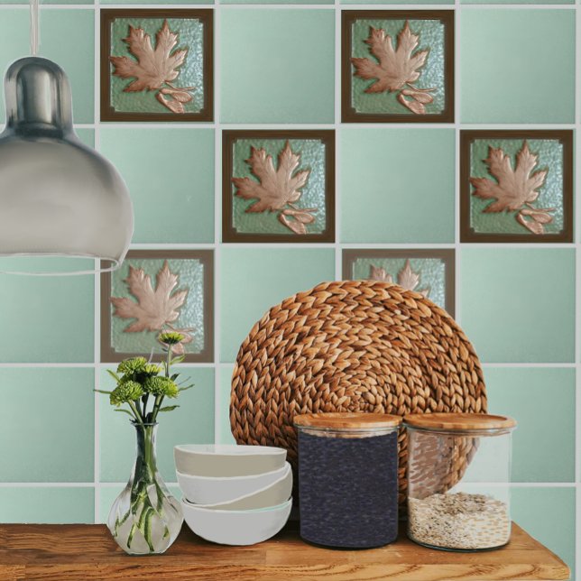 Keramiska plattor, grönt av keramiska plattor,  av kakelplatta (Maple leaf tiles on backsplash)