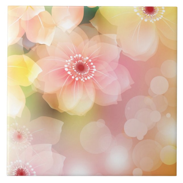 Keramiska plattor - gula rosa blommor modern kakelplatta (Framsidan)