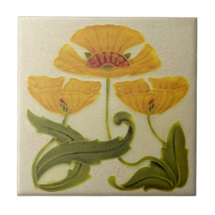 Keramiska plattor - Gult Blommhuvuden Art nouveau Kakelplatta