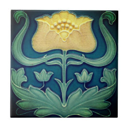 Keramiska plattor - Gult Flower Art nouveau Kakelplatta