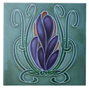Keramiska plattor - Lila Blommigt Art nouveau Desi Kakelplatta