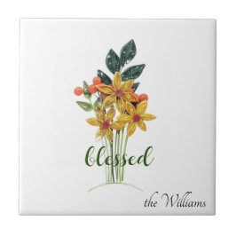 Keramiska plattor, med kvadratiska höstblommor (vä kakelplatta