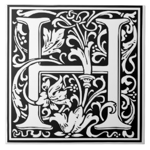 Keramiska plattor - Monogram Alfabet H svart Vit Kakelplatta