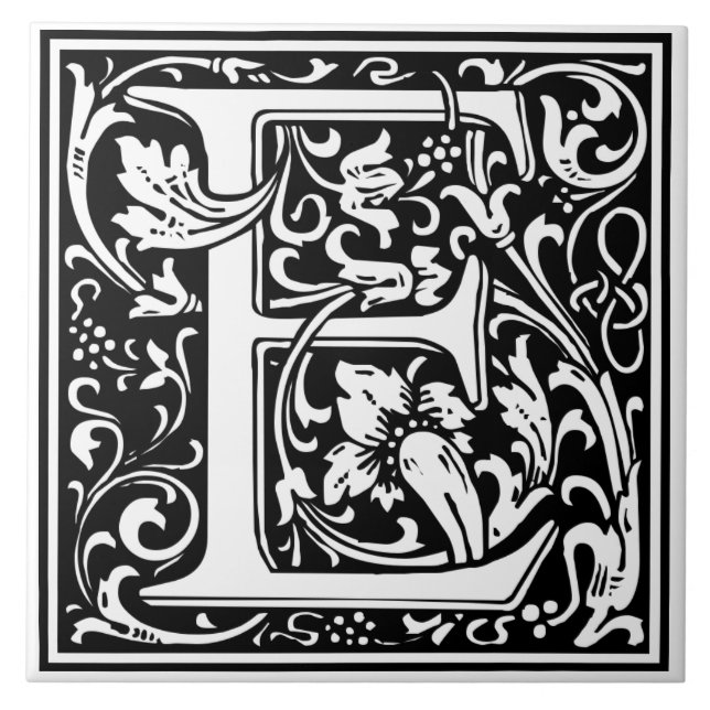 Keramiska plattor - Monogram Alfabetet E Svart Vit Kakelplatta (Framsidan)