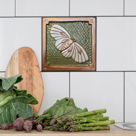 Keramiska plattor - Moth, grönt och koppar Kakelplatta