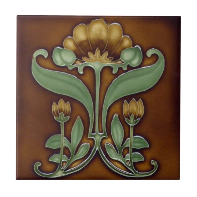 Keramiska plattor - Reproduction Art nouveau Blomm Kakelplatta (Framsidan)