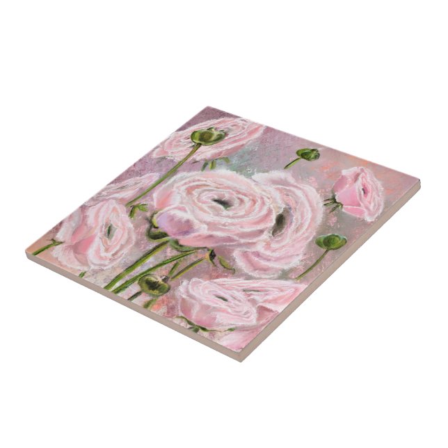 Keramiska plattor rosa ros - Målning Kakelplatta (Sidan)