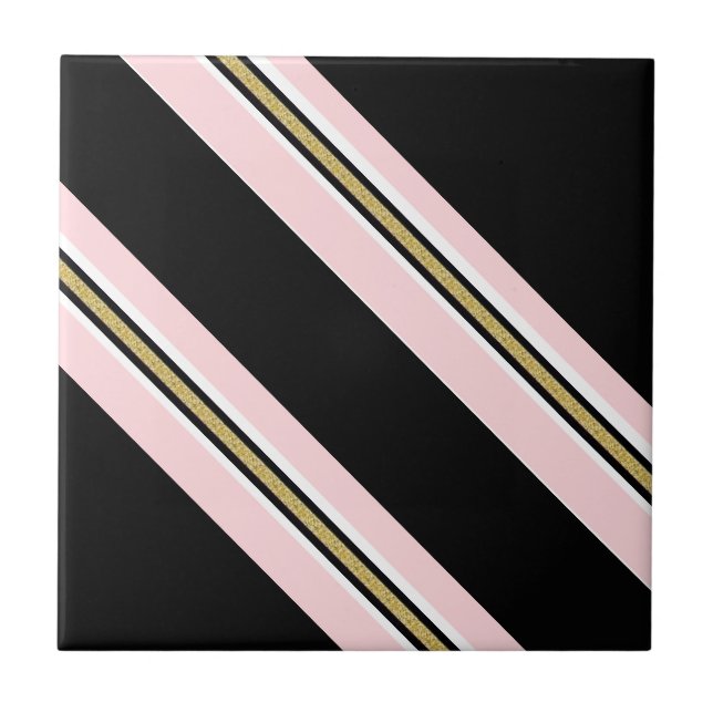 Keramiska plattor Rosa & Vit Guld Svart Rand  Kakelplatta (Framsidan)