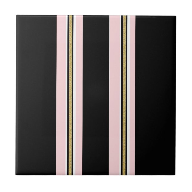 Keramiska plattor Rosa & Vit Guld Svart Rand  Kakelplatta (Framsidan)