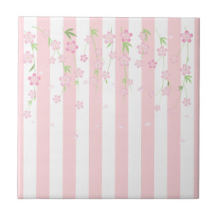Keramiska plattor Rosa & Vita randiga blommor Blom Kakelplatta