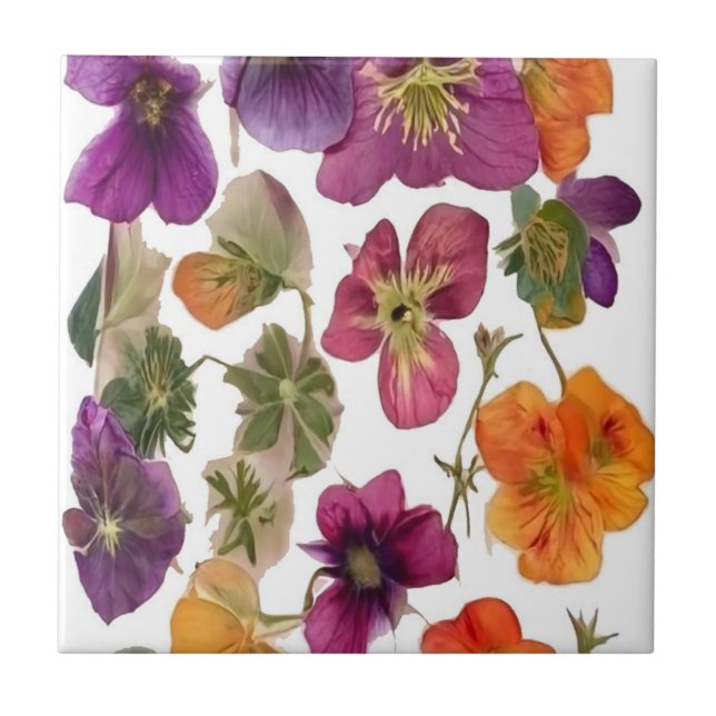 Keramiska plattor - Söt Pressed Flowers Kakelplatta (Framsidan)