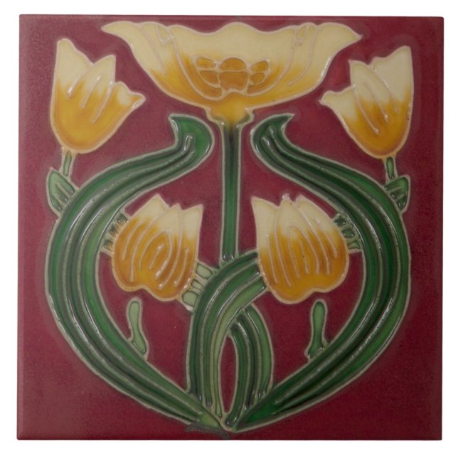 Keramiska plattor - Tulips Art nouveau Tile Kakelplatta (Framsidan)