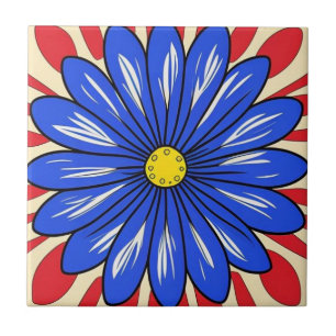Keramiska plattor, vita, blå och röda blommor kakelplatta