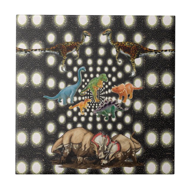 Keramiska plattor, vita och svarta cirkulära dinos kakelplatta (Framsidan)