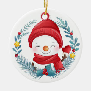 Keramiska prydnadsföremål i Cute Snögubbe Julgransprydnad Keramik
