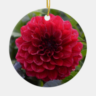 Keramiska prydnadsföremål med röd dahlia julgransprydnad keramik