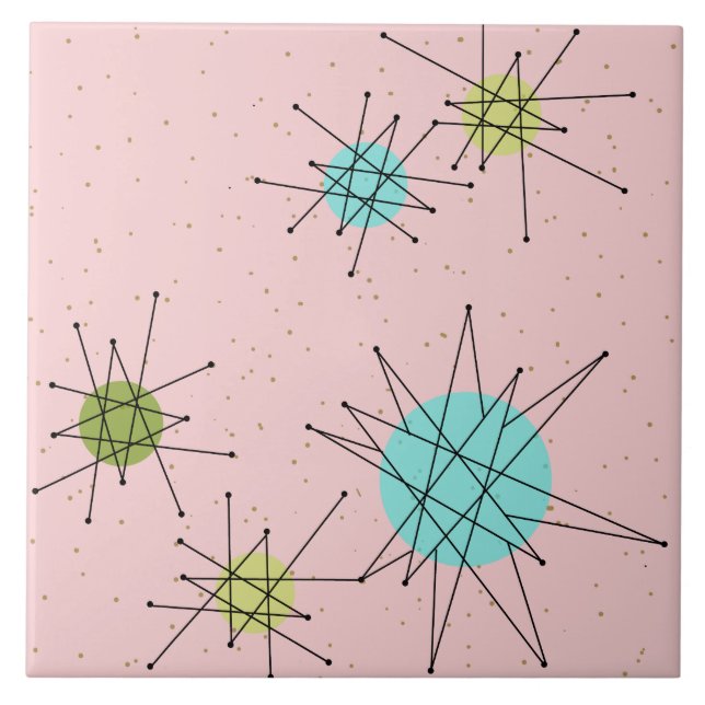 Keramiska rosa Iconic atom- Starbursts belägger Kakelplatta (Framsidan)