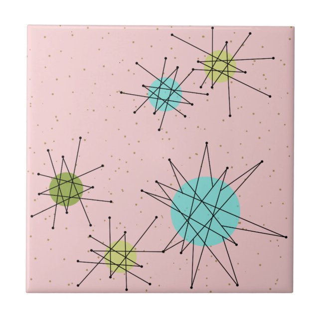 Keramiska rosa Iconic atom- Starbursts belägger Kakelplatta (Framsidan)
