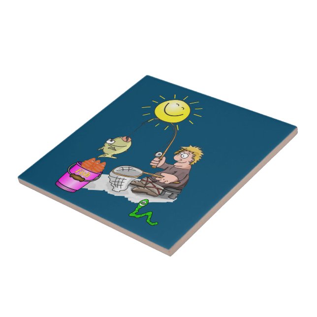 Keramiska Tile Fisherman, Fish, Sol, Blue Kakelplatta (Sidan)