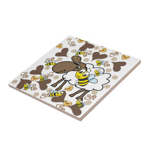 Keramiska Tile Sheep Bumblebee Brown Hearts Kakelplatta
