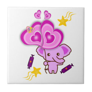 Keramiska Tile White Lila Elephants Hearts Kakelplatta