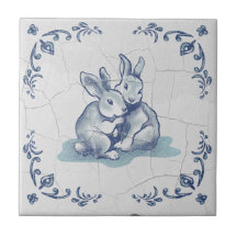Keramiska Vänliga Kaniner Delft Kakel