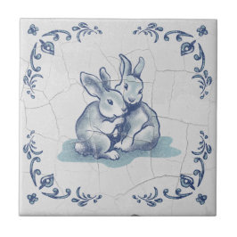 Keramiska Vänliga Kaniner Delft Kakel