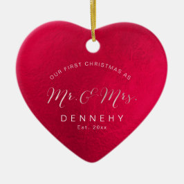 Keramiskt hjärta första julen, iriserande rött julgransprydnad keramik