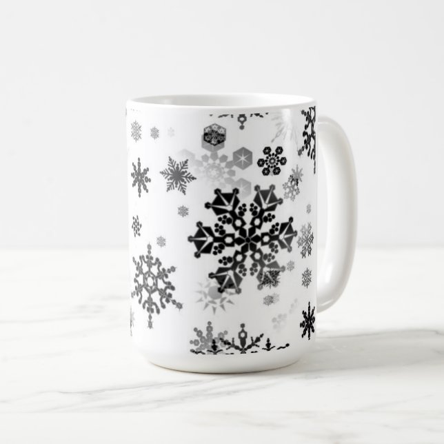 Keramiskt kaffe Mugg-Black Snöflingor Kaffemugg (Framsida höger)