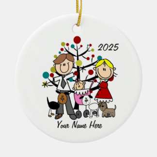 Keramiskt ornament för par med babyflicka och tre
