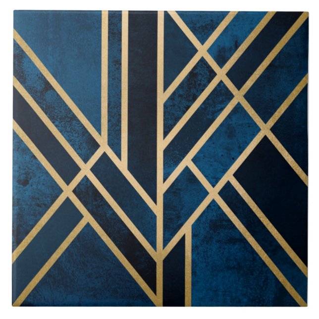 Keramiskt plattor - Art Deco Blue Guld Kakelplatta (Framsidan)