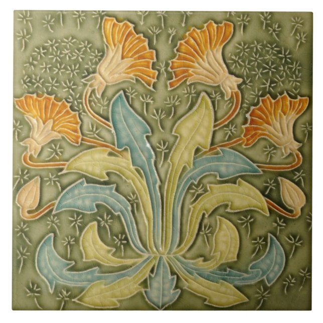 Keramiskt plattor - Art nouveau Dandelion Flowers Kakelplatta (Framsidan)