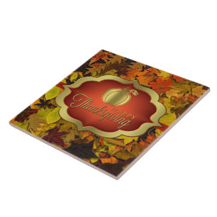 Keramiskt plattor - Autumnal Happy thanksgiving Kakelplatta