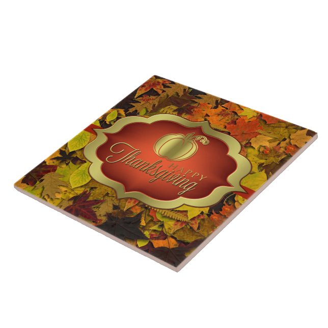 Keramiskt plattor - Autumnal Happy thanksgiving Kakelplatta (Sidan)